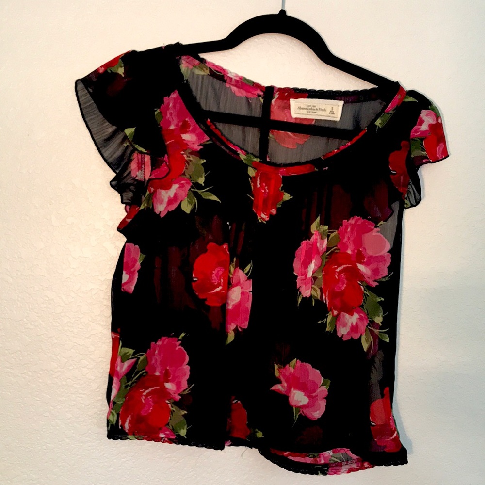 Navy Sheer Abercrombie Chiffon Top Sz S